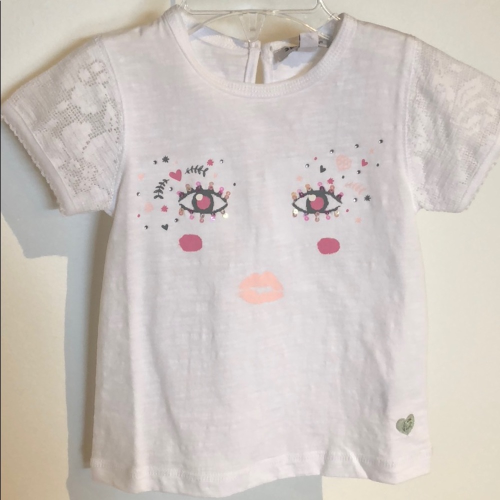 Girls 3 Pommes white short sleeve face shirt